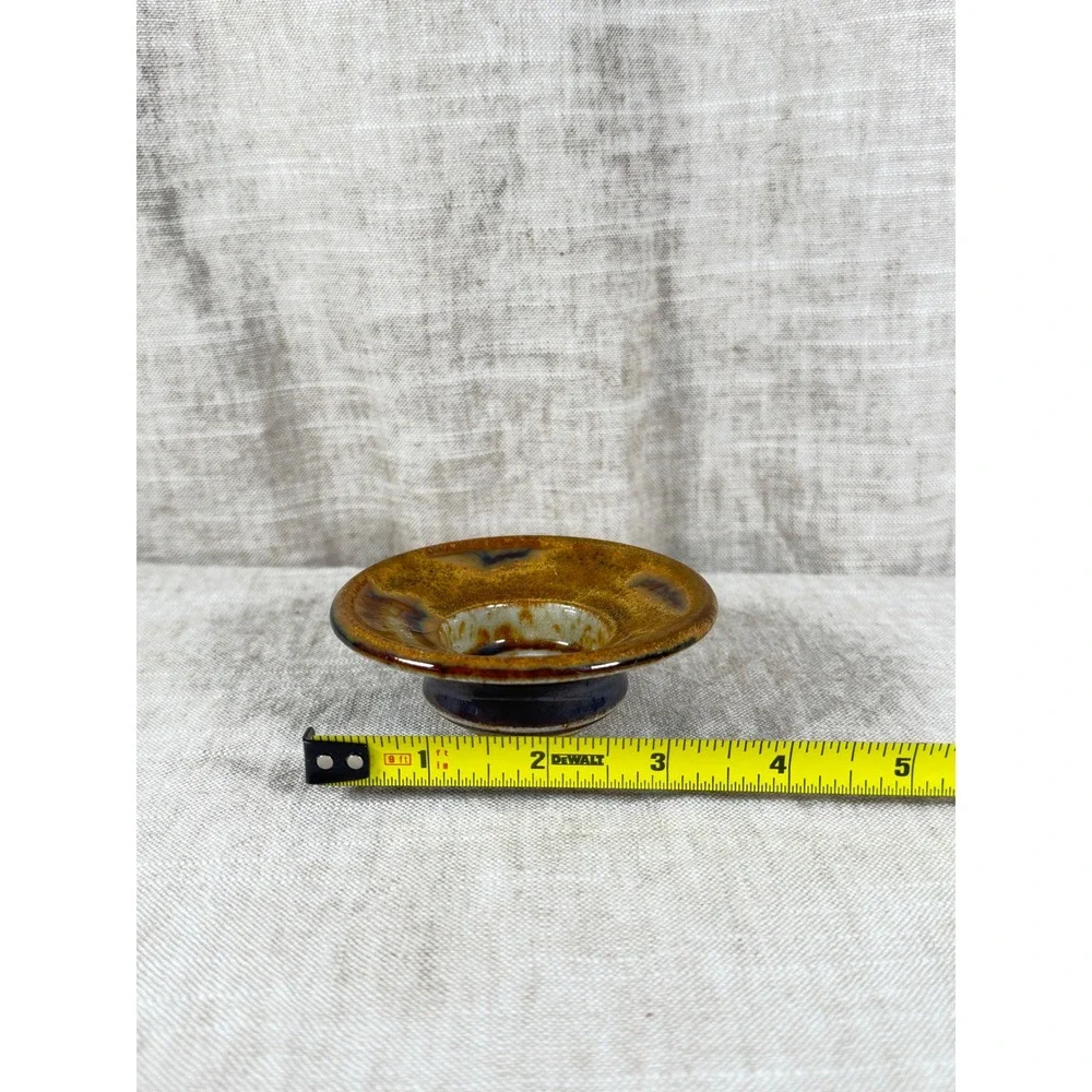 Studio Pottery Candle Holder Unisex OS Brown Blue Good Vintage Stoneware MCM